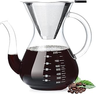 Pour Over Coffee Maker with Double Stainless Filter 27 fl oz, Thickened Heat-Resistant Borosilicate Glass Pour Over Coffee Dripper, Stovetop Safe