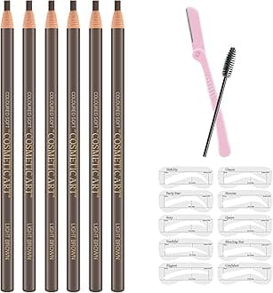 Ownest 6 Pcs Pull Cord Peel-off Eyebrow Pencil Tattoo Makeup and Microblading Supplies Set for Marking, Filling and Outlining, Waterproof and Durable Permanent Eyebrow Liner-Light Brown