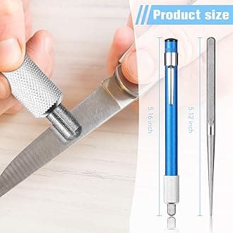 2 Pieces Diamond Retractable Knife Sharpener Multi-functional Portable Knife Sharpening Steel Rod Pen for Kitchen Outdoor Hunting Serrated Knife Grit Fishing Hook Sharpener Stick Tools (Blue, Silver)
