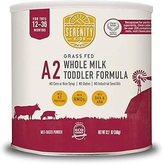 Serenity Kids Toddler Formula Powder - 21 Oz, Pack of 6 - Grass-Fed A2 Whole Milk Formula - DHA & ARA Prebiotics & Nucleotides for Baby Food - EU-Modeled GMO & Seed Oil-Free Organic Powdered Milk