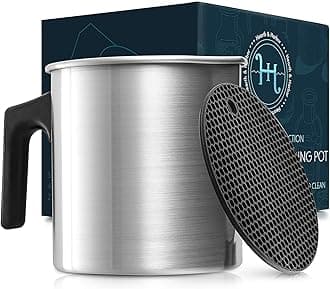 Hearth & Harbor Natural Soy Wax and DIY Candle Making Supplies 2 Lb. Aluminum Candle Making Pouring Pot, Wax Melting Pot Candle Making with Dripless Heat-Resisting Handle & Pouring Spout