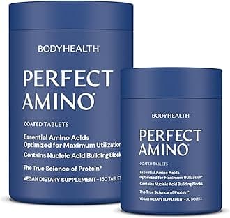 BodyHealth PerfectAmino Easy to Swallow Tablets, Essential Amino Acids Supplement with BCAAs, Vegan Protein for Pre/Post Workout & Muscle Recovery with Lysine, Tryptophan, Leucine (36 Servings)