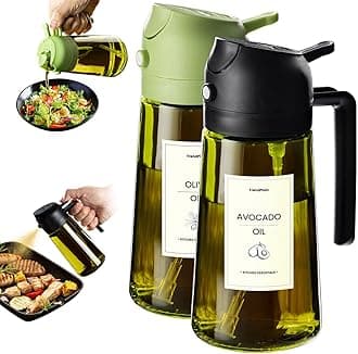 TrendPlain - Original 16oz/470ml Olive Oil Dispenser Bottle for Kitchen Gadgets and Air Fryer Accessories - Olive Oil Sprayer for Cooking w/Stickers - Black&Green