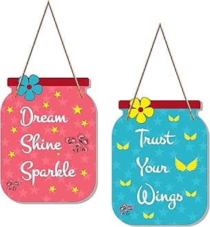 Artvibes Dream Shine Sparkle Quote Decorative Art MDF Wooden Hanger for Living Room | Bedroom | Office | Gift | Wall Hanging For Home Decoration | Home Decor Items (WH_6804N), Set of 2