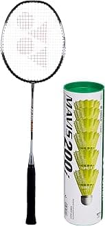 YONEX ZR 100L Aluminium Strung Badminton Racquet with Full Cover - Black, & Mavis 200i Nylon Shuttle Cock, Pack of 6 (Yellow) Combo
