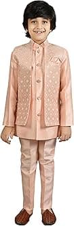 AHHAAAA Kids Indian Ethnic Velvet Waistcoat Silk Kurta Pyjama Set Bollywood Style Wedding Ethnic for Boys