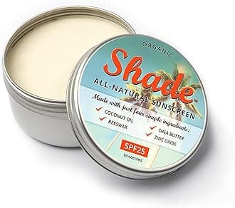 Shade All-Natural Sunscreen SPF25 for Face & Body - Unscented Mineral Sunscreen for Sensitive Skin with Beeswax, Organic Coconut Oil, Shea Butter & Zinc Oxide - Marine Friendly Plastic Free - 100ml