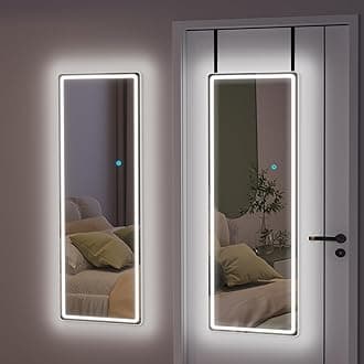 Vlsrka Full Length Mirror with LED Lights, Over The Door, Wall Mounted Hanging Mirror, 47"x 16" White