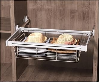 Wardrobe Pull Out Baskets Slide Rail Cabinet Storage Basket, Suitable for Sorting Wardrobe Clothes and Storage and Air Drying of Kitchen Utensils (Color : Silver, Size : 714-764mm)