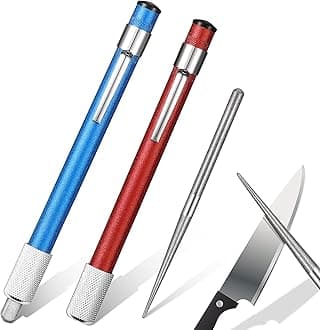 2 Pieces Diamond Retractable Knife Sharpener Steel Sharpening Rod for Kitchen Outdoor Serrated Stick Tools (Sky Blue, Red)