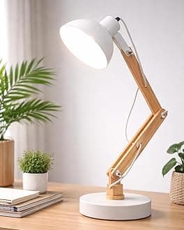 Homesake® Lamp, Table Lamp, Study Lamps, Home Decor Items, Lamp for Living Room, Light Lamps, Desk Lamp, Table Lamps for Bedroom, Room Decor, Swing Arm - (Wood Metal, White)