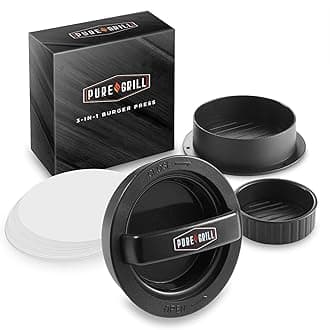Pure Grill 3-in-1 Burger Press - Patty Maker with 100 Wax Papers for BBQ Grilling Stuffed Hamburgers, Beef Patties, and Sliders