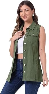 Women's Denim Vest Sleeveless Button Down Waistcoat Casual Long Jean Vests