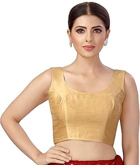 Studio Shringaar Women's Readymade Art Silk Sleeveless Saree Blouse