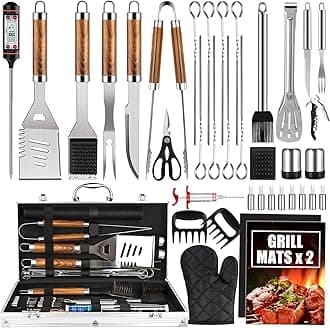Cifaisi BBQ Grill Accessories Set, 38Pcs Stainless Steel Grill Tools Grilling Accessories with Aluminum Case, Thermometer, Grill Mats for Camping/Backyard Barbecue, Grill Set for Men Women