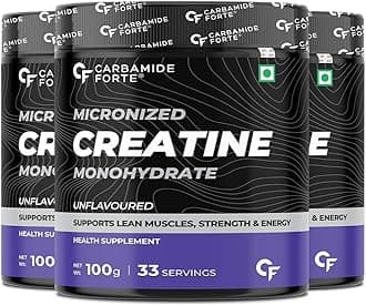 Carbamide Forte Micronised Creatine Monohydrate Powder | Monohydrate Creatine Supplement for Lean Muscle Volumization, Strength & Energy - Unflavoured - 33 Servings - 100g (Pack of 3)
