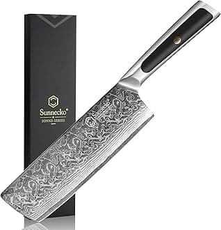 Sunnecko Damascus Nakiri Knife 7” – 15° Precision Edge VG10 Core Vegetable & Meat Cleaver Kitchen Knife 67 Layer Damascus Steel – Full Tang Chef Knife for Meat, Vegetables & Fruit, Premium Gift Box