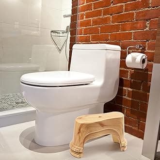 EVRON Toilet Stool 7" Bathroom Squatting Poop Stool for Potty Assistance,Portable Plastic Potty Stool for Adults,Space Saving Storage,Flexible Distance Adjustment Stackable (Wood Imitation 1 Pairs)