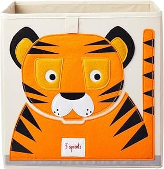 3 Sprouts Toy Storage Organizer: Toy Box Cube Organizer for Playroom, Nursery - Foldable Storage Bin - Tiger
