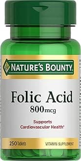 Nature's Bounty Folic Acid Supplement, Supports Cardiovascular Health, 800mcg, 250 Tablets