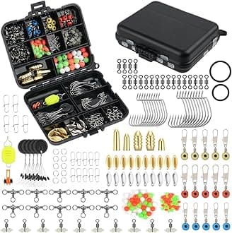 HOTUT Fishing Accessories Kit,204pcs Fishing Line Beads Gear Set,Sea Tackle Kit Including Hook,Space Bean,Swivel, O-ring,Swivel Sequin with Tackle Box