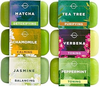 O NATURALS6-Piece Green Tea Herbal Essential Oils Natural Bar Soap Collection Moisturizing Face & Body Cleanser Anti Acne Gift Set Vegan Organic Ingredients Shea Butter Enriched. Men & Women 4oz