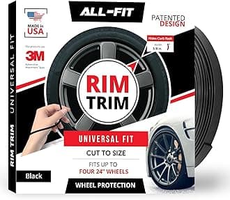 All-Fit Automotive Rim Trim – Durable DIY Car Exterior Accessories for Curb Rash Protection – Fits Up to Four 24” Wheels – Flexible, Durable Wheel Rim Protector (3/8″ width/Black)