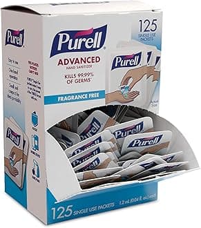 PURELL SINGLES Advanced Hand Sanitizer Gel, Fragrance Free, 125 Count Single-Use Travel-Size Packets - 9620-12-125EC (Pack of 1)