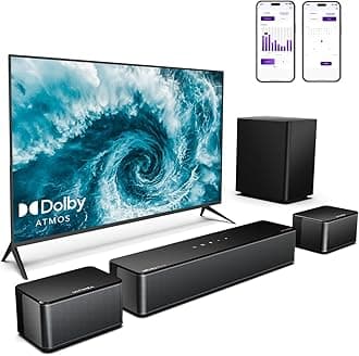 5.1 Sound Bar with Dolby Atmos, 410W Surround Sound System for TV, 3D Sound Bars for Smart TV with Subwoofer, Adjustable Surround and Bass, Home Audio Soundbars for TV, HDMI eARC, Poseidon D60