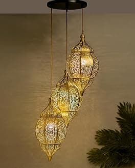 Homesake Home Decor Hanging Light, Pendant Ceiling Lights for Home Decoration, House Decor Items for Living Room, Diwali Decoration Items for Homes Decor - (Golden)