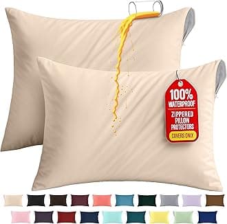 Utopia Bedding Premium 100% Waterproof Pillow Protectors with Zipper Queen Size (Set of 2), Bed Bug and Dust Mite Proof Zippered Pillow Covers, Pillow Encasement Cases, Beige