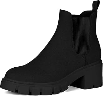 Women's Chelsea Boots Fashion Lug Sole Chunky Heel Slip on Elastic Ankle Booties