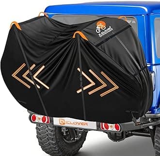IC ICLOVER Bike Cover for Transport on Rack, Bicycle Covers for 2 Bikes on Rear Bike Rack, 600D Outdoor Storage Bike Travel Cover on Hitch, Waterproof Bike Rack Covers for 2 Bikes on Car Bike Rack