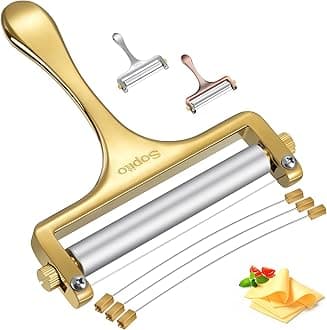 Cheese Slicer Stainless Steel With 3 Extra Wires Great for Cheddar, Gruyere, Raclette, Mozzarella Cheese Block, Gold