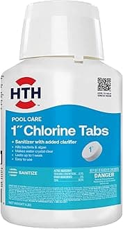 HTH 42047 Pool Care 1" Chlorine Tabs, Swimming Pool Sanitizer with Added Clarifier - Eliminates Bacteria & Algae, Makes Water Clean & Crystal Clear, Sanitizes & Protects - Slow Dissolving, 5 lbs
