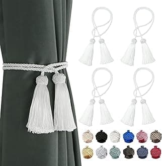 BEL AVENIR 4 Pack Curtain Handmade Tiebacks Decorative Curtain Holdbacks with Tassel (White, 4 Pack)
