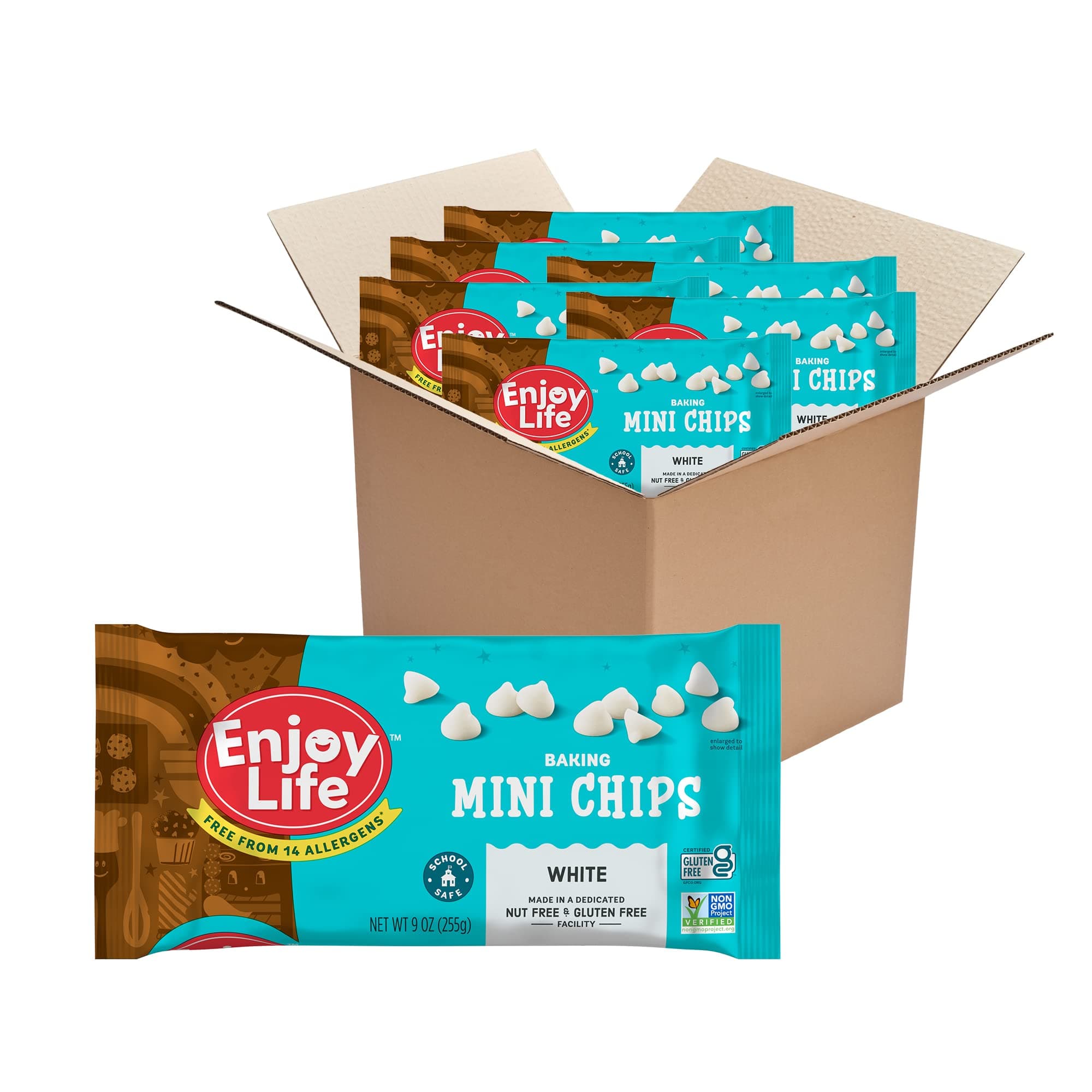 - Enjoy Life Baking White Baking Chips, Dairy, Soy, & Nut Free, Non GMO, Gluten Free, Vegan Chocolate Chips, 9 oz (Pack of 6), Bake The Best Brownies, Cakes, Cookies, & Pancakes