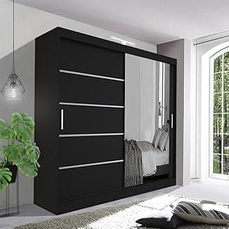 Contemporary Bedroom Sliding Wardrobe with LED Light - Spacious and Stylish Design comes in White/Grey/Black/Oak and Width 120cm/150cm/180cm/203cm/250cm (Black, 120cm)