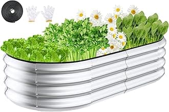 KesfittRaised Garden Bed Kit,Outdoor Galvanized Planter Large Metal Raised Boxes with Safety Edging and Gloves for Gardening Vegetables,Fruits,Flower(4x2x1FT)