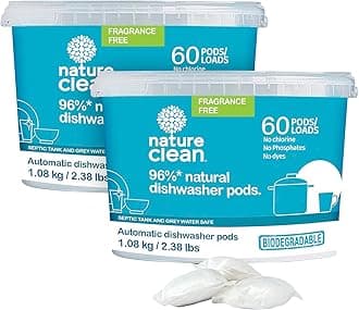 Non Toxic Dishwasher Detergent Pods, Plant-Based Dishwashing Pods, Non-Toxic & Unscented Dish Pods, Tough on Grease, Eco-Friendly Cleaning Power, 60 Count, Pack of 2