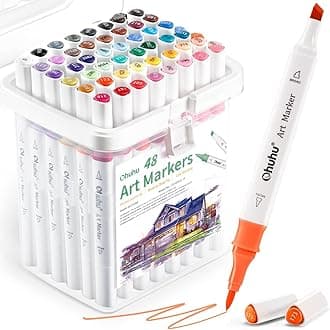 Brush Markers Alcohol Based: Double Tipped Art Sketch Drawing Marker for Artists Adults Beginners Coloring Landscape Architectural Design - Brush& Chisel - 48-color w/Marker Storage Case