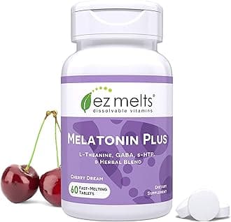 EZ Melts Melatonin Plus - Calming & Sleep Support Supplement with Lemon Balm Extract & Passion Flower - Non-GMO & Vegan - Cherry Dream - 60 Dissolvable Tablets (60 Servings)