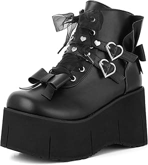 Platform Ankle Boots for Women Chunky High Heel Booties Goth Round Toe Combat Boots Women Lace Up Motorcycle Wedges