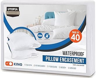 Utopia Bedding Premium 100% Waterproof Pillow Protectors with Zipper King Size (Set of 40), Bed Bug and Dust Mite Proof Zippered Pillow Covers, Pillow Encasement Cases, White