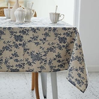 YiHomer Pastoral Rectangle Tablecloth - 60 x 102 Inch Table Cloth - Washable Table Cover with Dust-Proof Wrinkle Resistant for Restaurant, Picnic, Indoor and Outdoor Dining, Floral (Dark Blue)