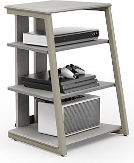 FITUEYES Design 4-Tier AV Media Stand Corner Shelf Stand Wooden Corner Shelves Component Cabinet Stereo Rack Audio Tower with Height Adjustable Wooden Shelves for Xbox One/ps4 (Khaki)