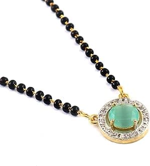 Mandi Mangalsutra for Women, CZ Multi-Stones Gold-Plated Pendant, Black Crystal Beaded Chain, Traditional Indian Jewelry Necklace for Weddings, Festivals, Gifts - Elegant Mangalsutra Necklace
