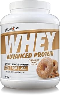 Per4m Whey Protein Powder | High Protein Shake for Muscle Growth & Recovery | Low Sugar Gym Supplement | Sports Nutrition Drink + Amino Acids (2010g, Cinnamon Donut)
