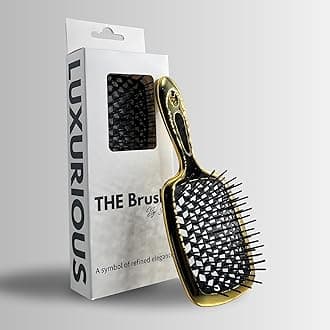 THE Brush Luxury Detangling Hairbrush, in Gold Chrome and Silver, Gentle on Scalp and Prevents Breakage. Elegant anti static Detangler Brosse A Cheveux for all hair types. (Black Gold)