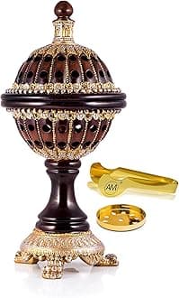 AM Lux Globe Incense Burner - Bakhoor Cone Holders | Frankincense Burner Charcoal | Mabkhara | for Office & Spiritual Decor (Brown)